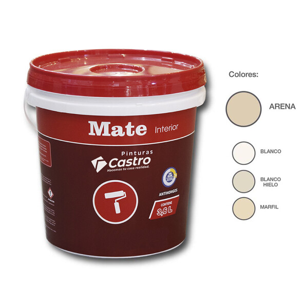 PINTURA CASTRO MATE PARA INTERIOR COLOR ARENA 3,6 lts. Pintura Castro Mate Para Interior Color Arena 3,6 Lts.