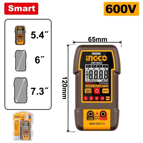 TESTER MULTIMETRO DIGITAL 600V INGCO DM16003 AMARILLO-NEGRO