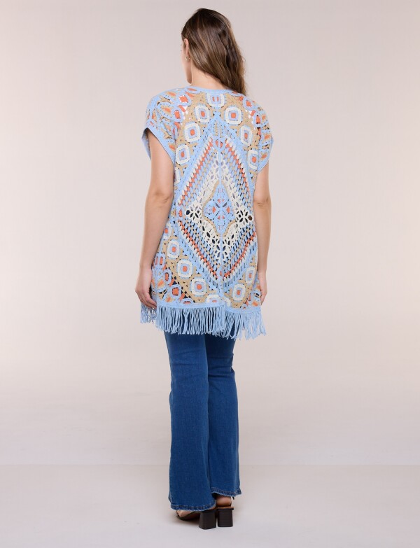 Cardigan Crochet Con Flecos CELESTE/MULTI