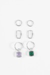 Set aros dije piedra plateado
