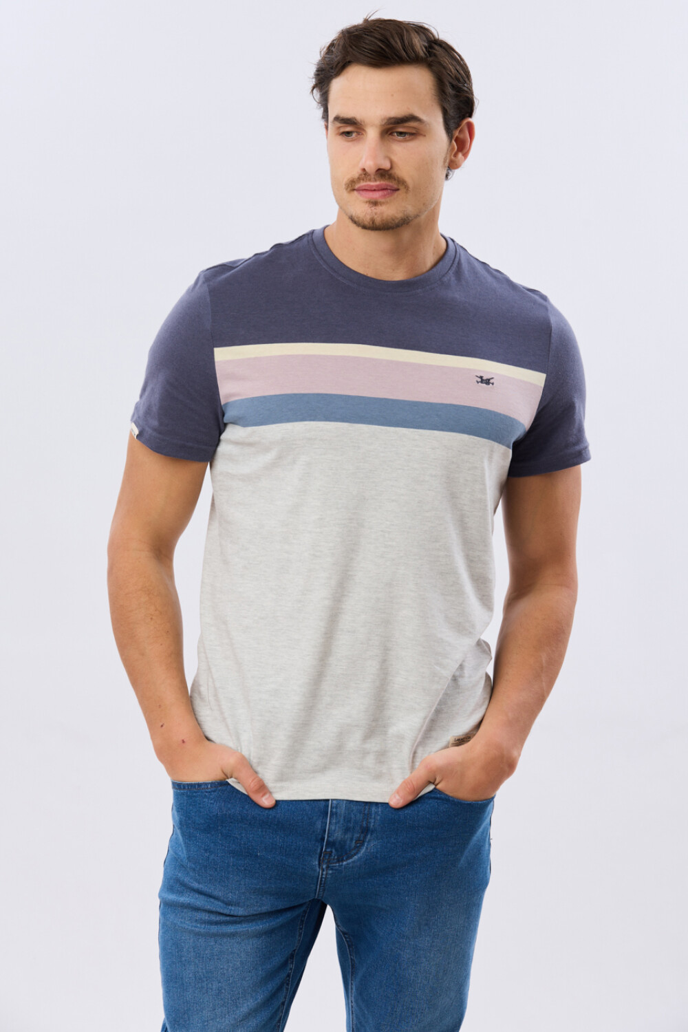REMERA RAYADA DE ALGODÓN Gris