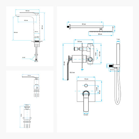 JUEGO COMPLETO DE GRIFERIA INCLUYE DUCHA EMBUTIDA ,LAVATORIO ALTO Y BIDET LINEA MODENA AQUALIA 000