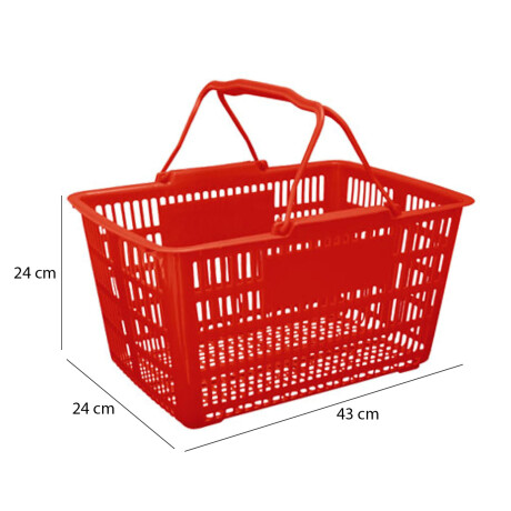 Canasto Cesto Supermercado Calado c/Asas Plástico 43x31x24Cm Rojo