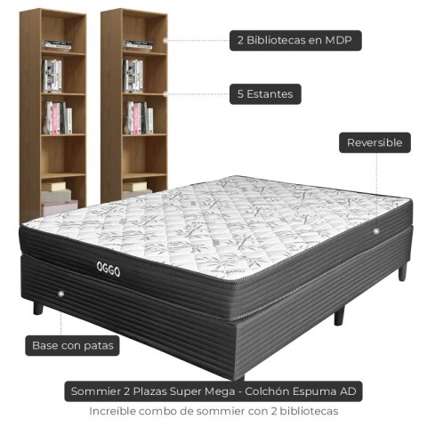 Combo de Dormitorio Sommier Super Mega de 2 Plazas y 2 Repisas 5 Estantes Reversible con Refuerzo Grauniert® - Roble Dakar Combo de Dormitorio Sommier Super Mega de 2 Plazas y 2 Repisas 5 Estantes Reversible con Refuerzo Grauniert® - Roble Dakar