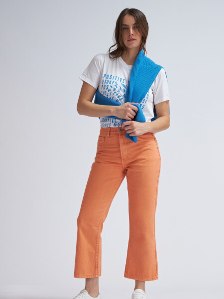 Pantalón de jean cropped flare Naranja