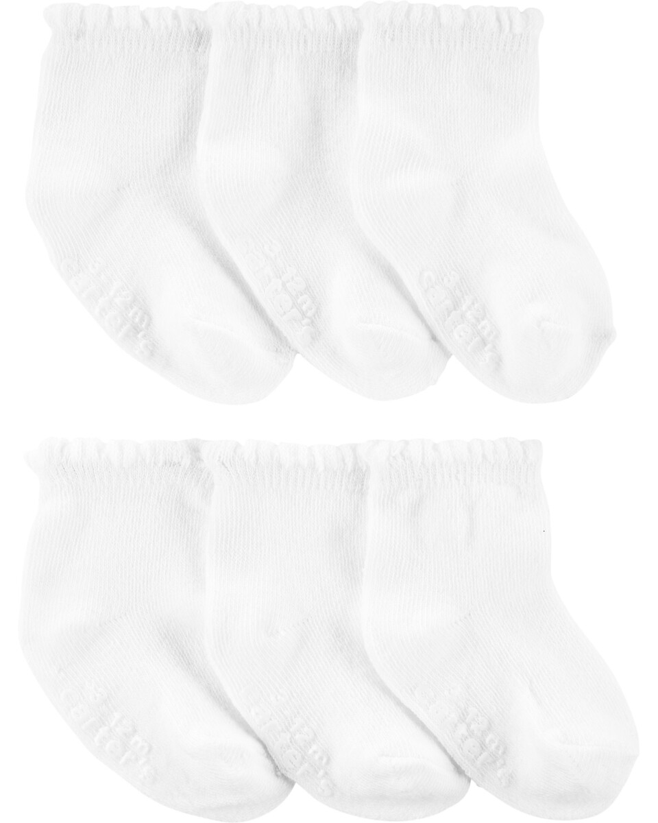 Pack seis pares de medias de algodón, antideslizantes, blancas 