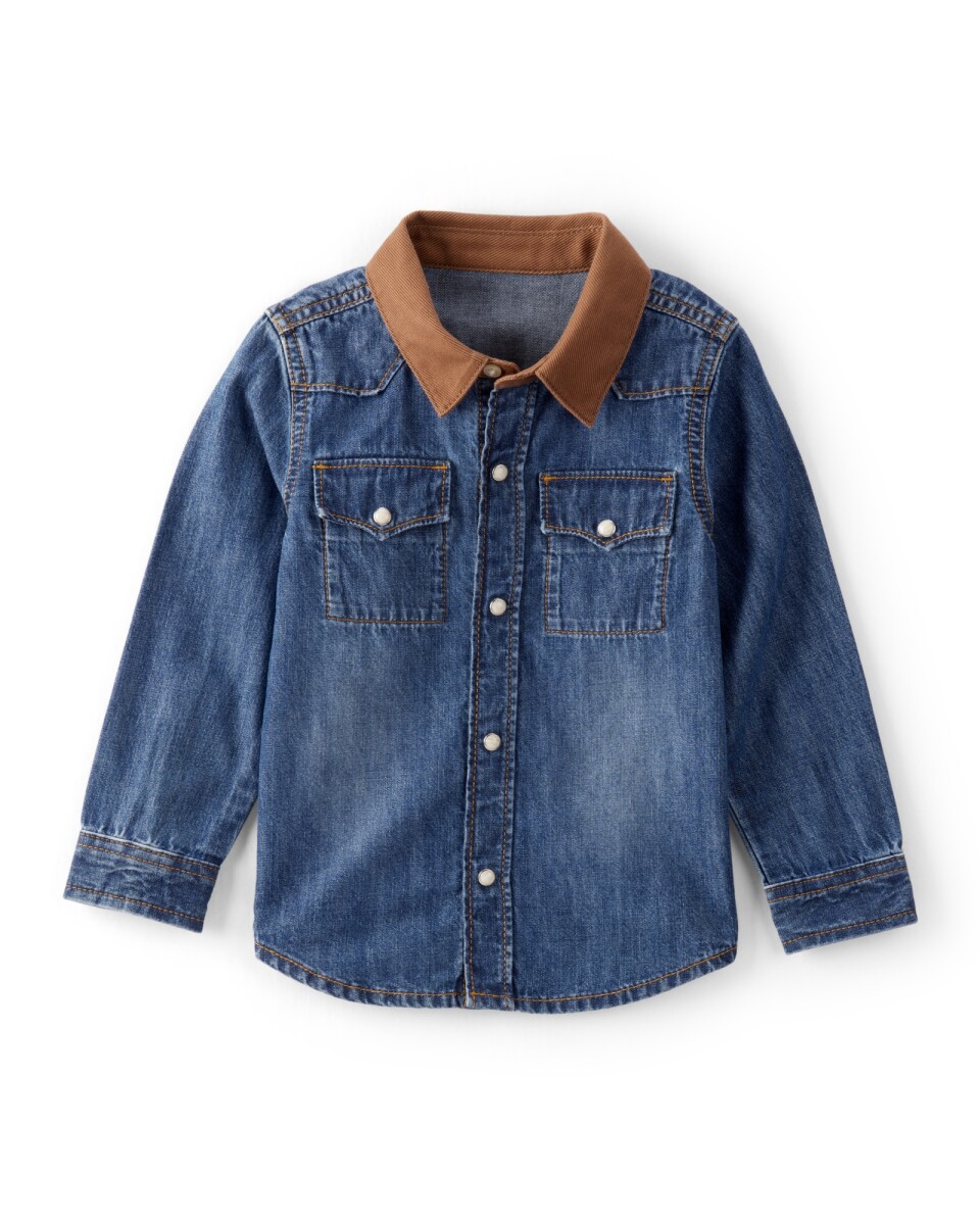 Camisa jean con cuello de pana 