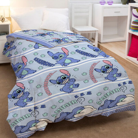 Colcha Reversible Infantil Stitch 1 Plaza 100% Microfibra AZUL