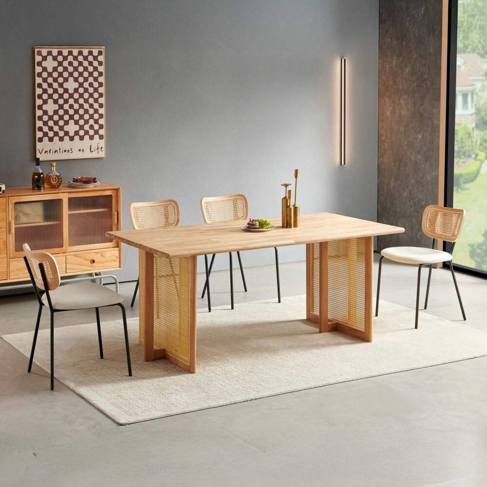 SILLA DE COMEDOR RATTAN-Y-METAL NATURAL-BEIGE BRISA