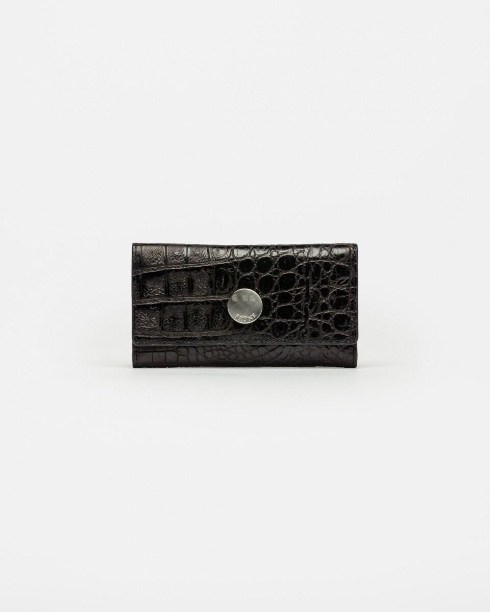 Billetera Cataluña En Cuero Grabado Croco - Negro 