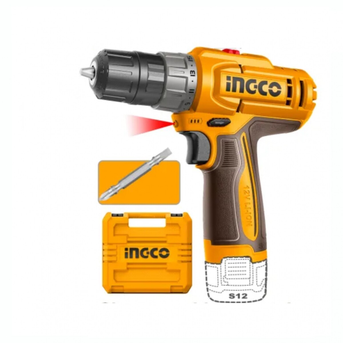 Taladro Atornillador INGCO CDLI12206 20NM + 1 Mecha + 2 Baterías + Valija 