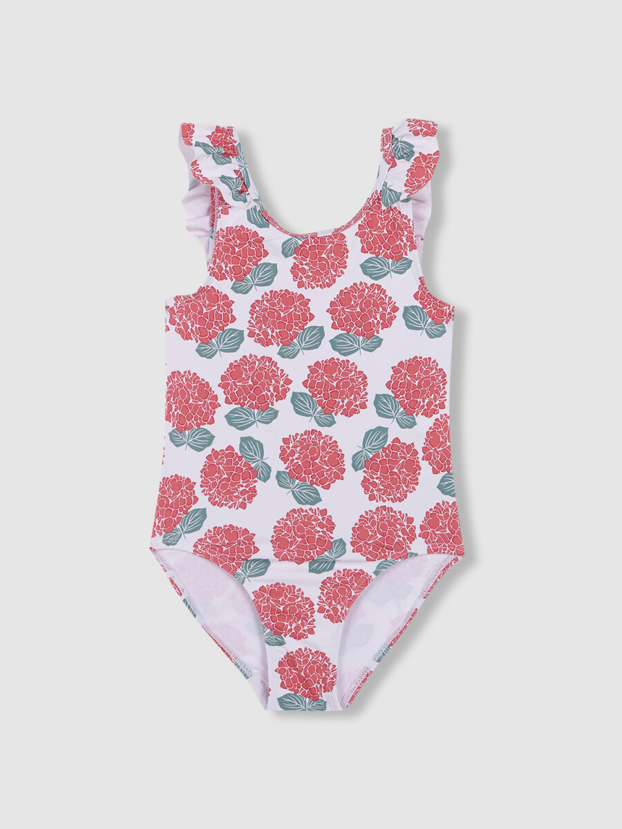 Bañador Estampado Hortensias Blanco