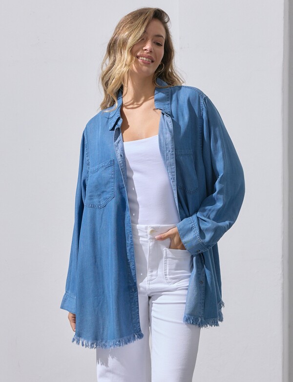 Camisa Oversize Tencel Flecos JEAN