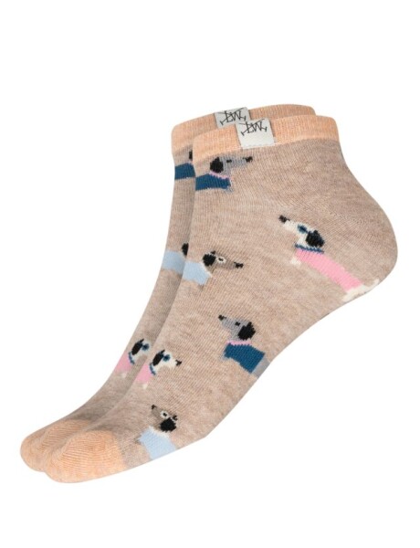 SOQUETES PERRO SALCHICHA Y LUNARES Beige