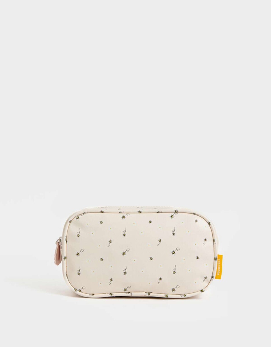 Cartuchera De Pu Estampada Y Bordada Con Bolsillo - Blanco Crema 