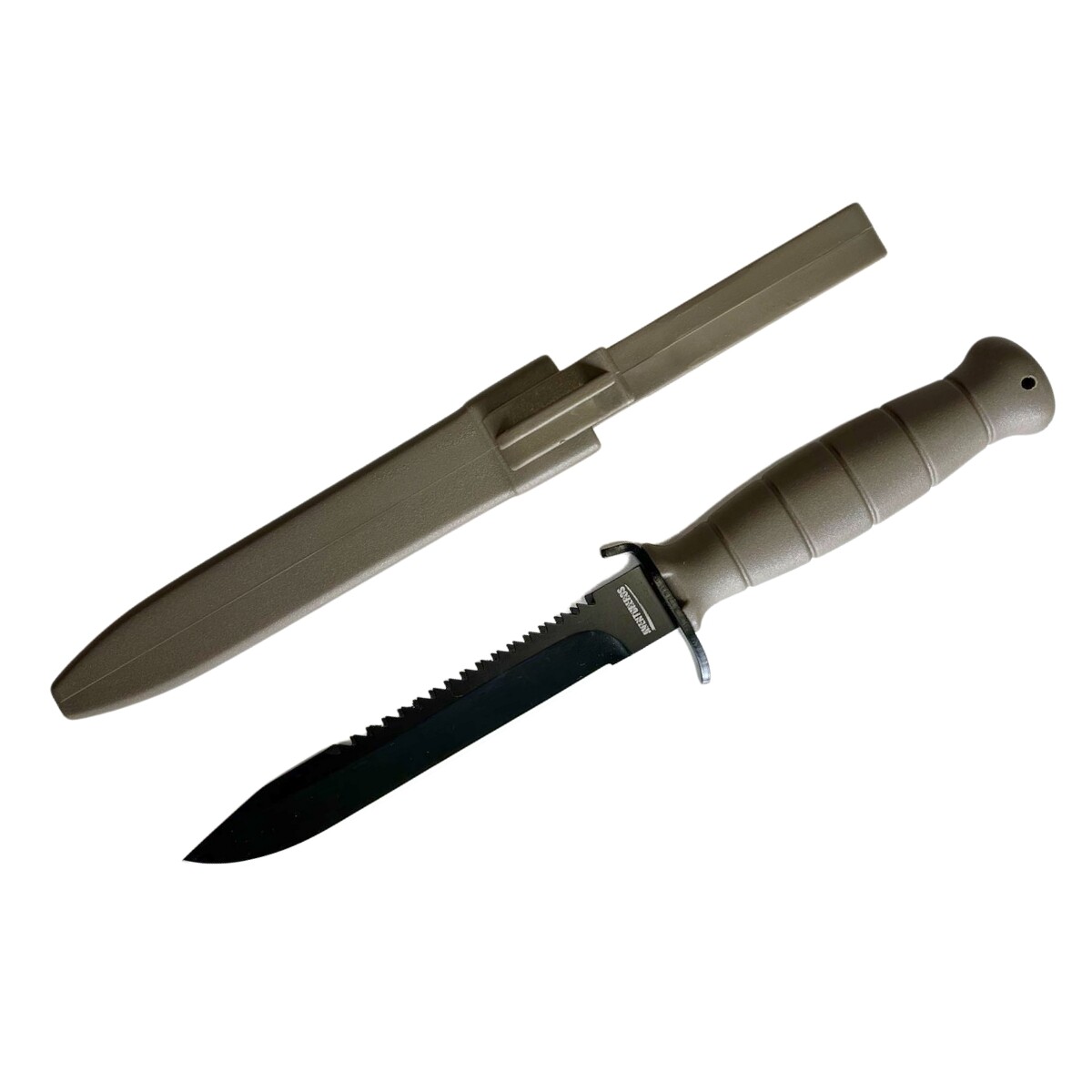 Cuchillo militar Cobra en polímero, hoja dentada - Caqui 