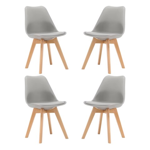 Juego de Comedor de 4 Sillas Eames Tulip con Asiento Acolchado y Mesa Rectangular Patas de Madera Gris