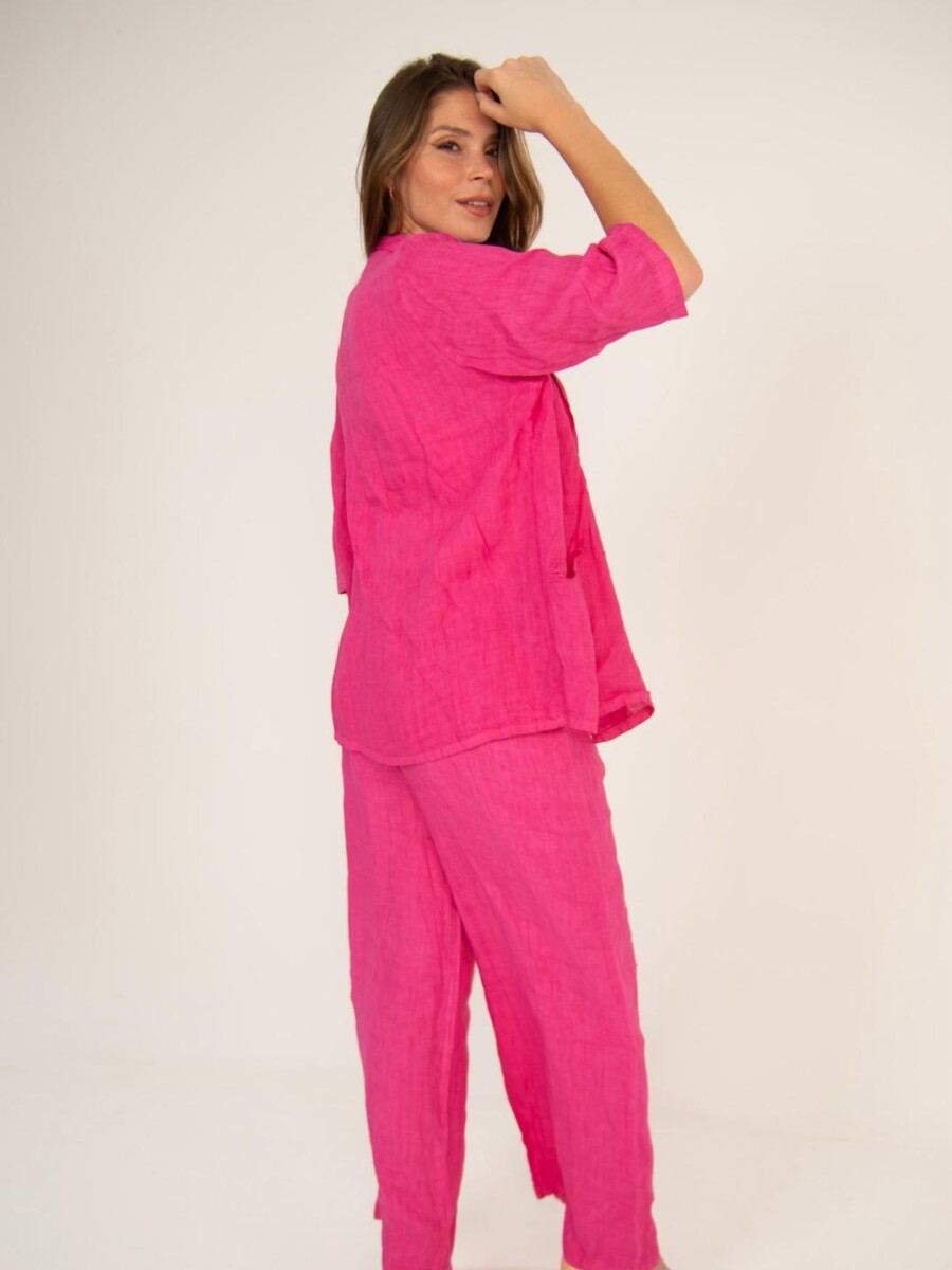 Conjunto kimono+ palazo 100% lino Rosado