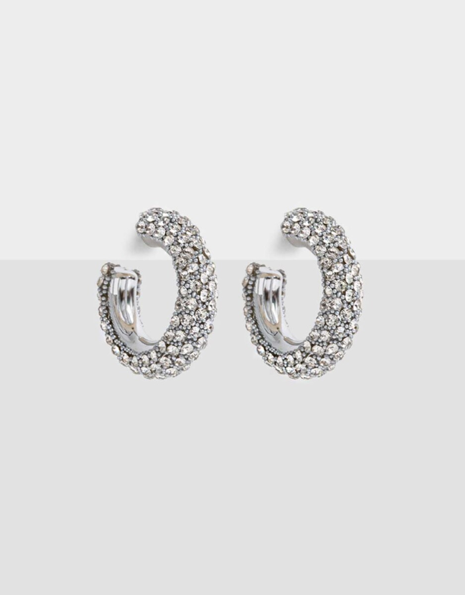 Aros Argollas Con strass - Plateado 