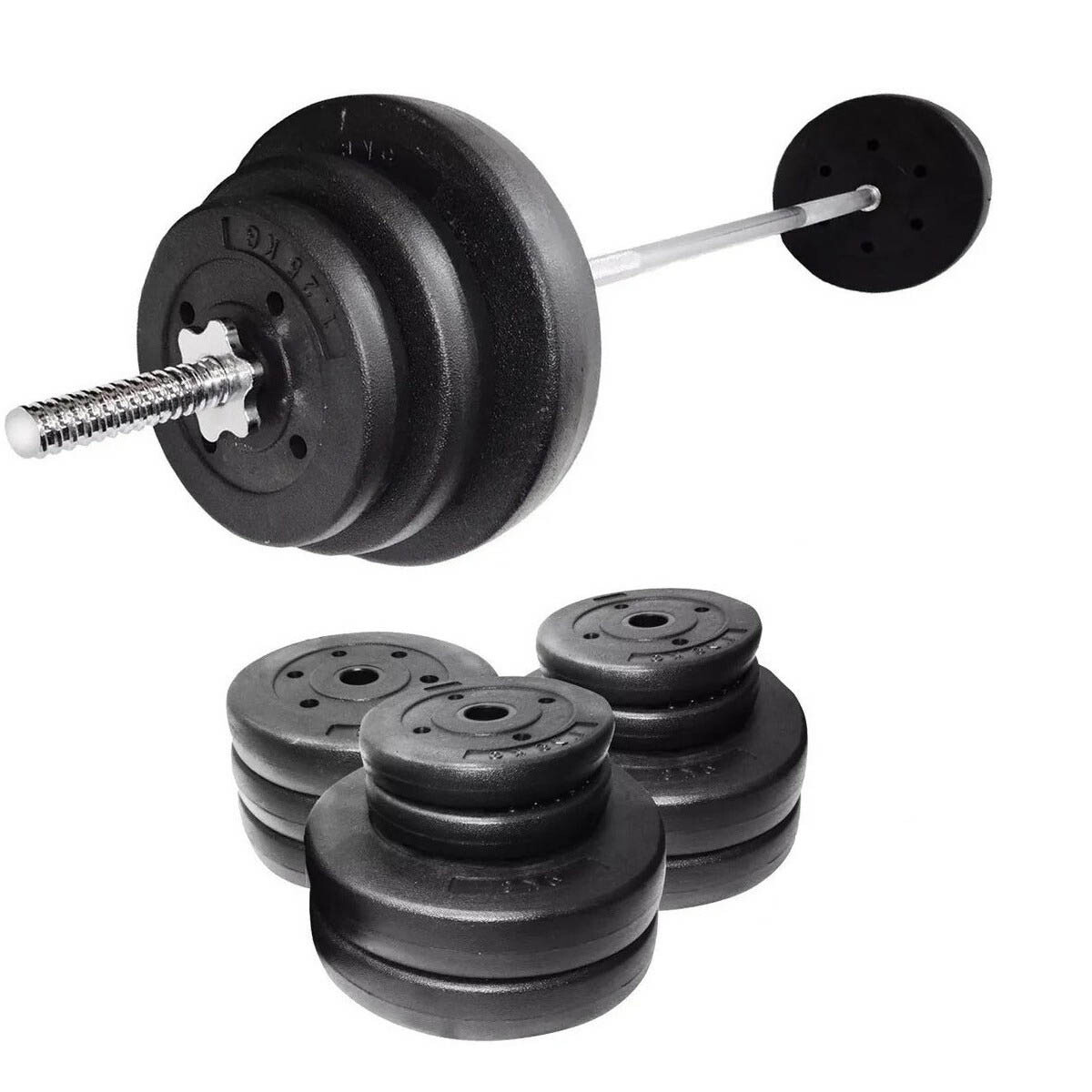 Set Barra Maciza 1.80m +50kg Discos Pesas Importado - 2x10kg + 12x2.5kg 