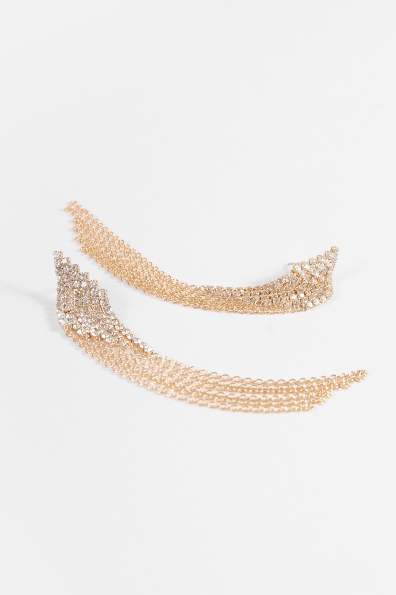 Caravanas strass cadena dorado