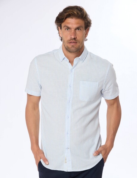 CAMISA DE LINO RAYADA Azul
