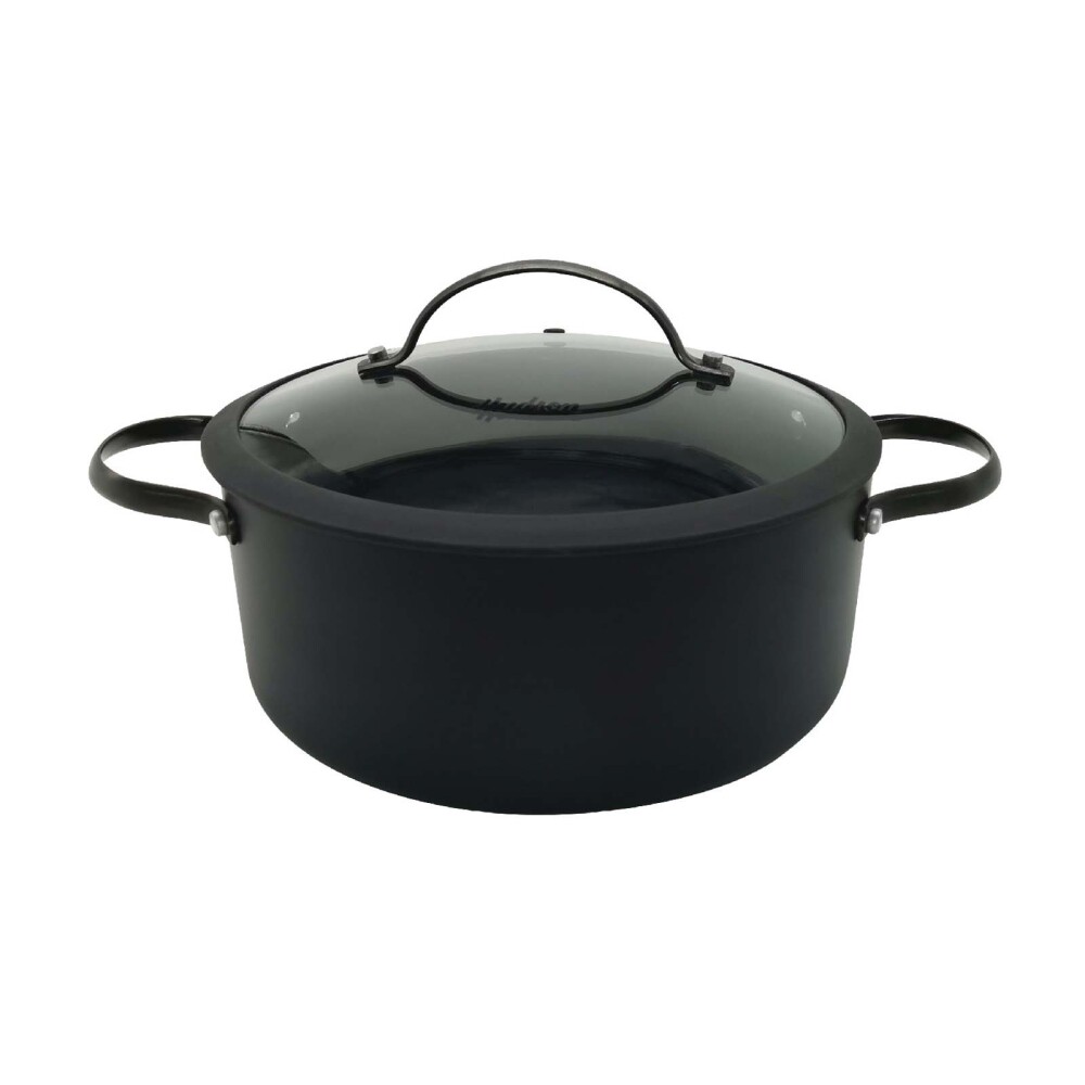 CACEROLA C/ANTIADHERENTE ALUMINIO NEGRO TAPA Y ASA