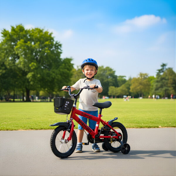 Bicicleta Infantil Shengdi R12 Canasto Rueditas Guardabarro Rojo 1