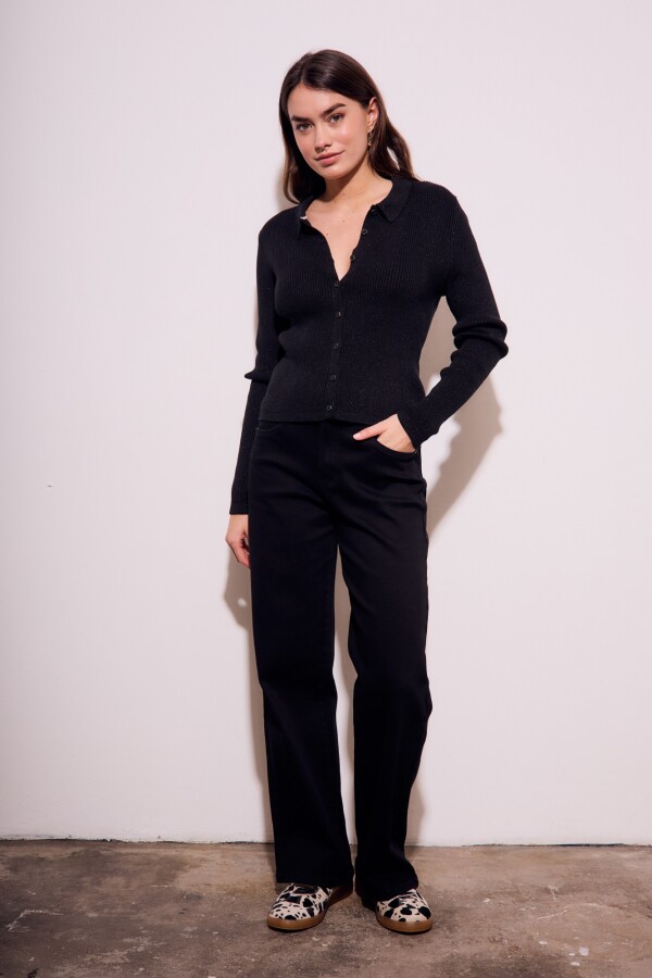 Cardigan Cuello Polo Negro