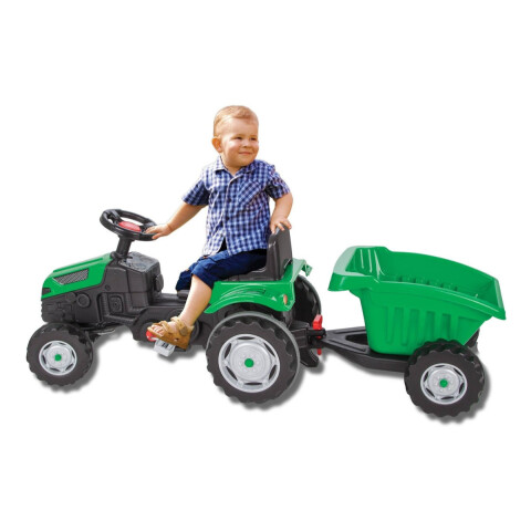 Auto Tractor Con Zorra Remolque Pedal Infantil Niños Pilsan variante color VERDE