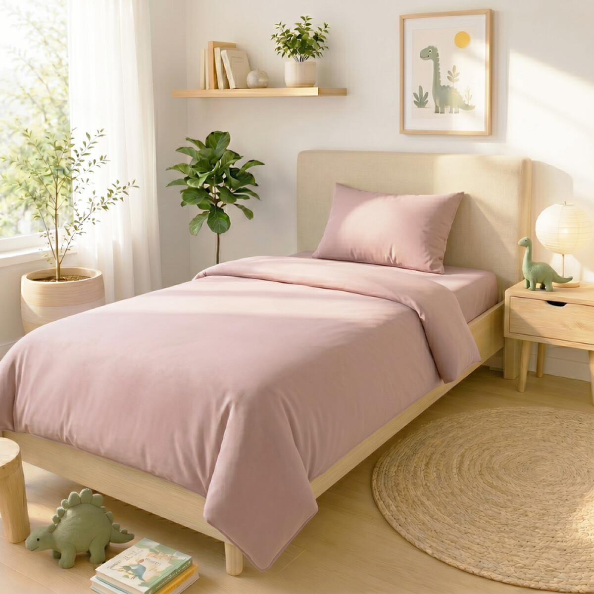 Juego De Sabanas 1 Plaza Toque Algodón Sommier Infantil - Rosa Salmón 