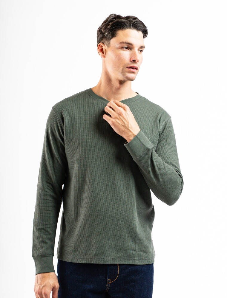Remera Manga Larga Termal con Botones Oliva