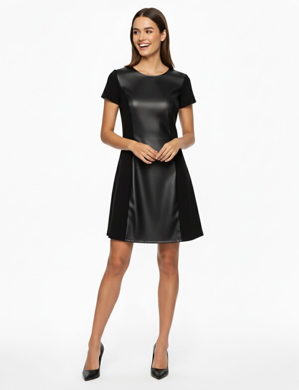 Vestido Combinado Eco Cuero NEGRO