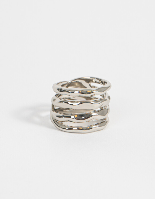 Anillos Medianos y Grandes De metal Anillo Cuatro Vueltas - Plateado