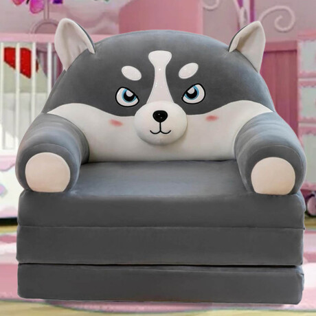 Sillón Cama Plegable 2 En 1 Infantil Animales Felpa Gris