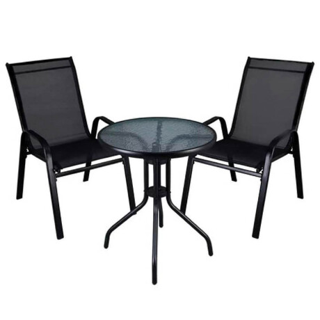 Set Juego Jardín Mesa Vidrio + 2 Sillas Exterior Negro
