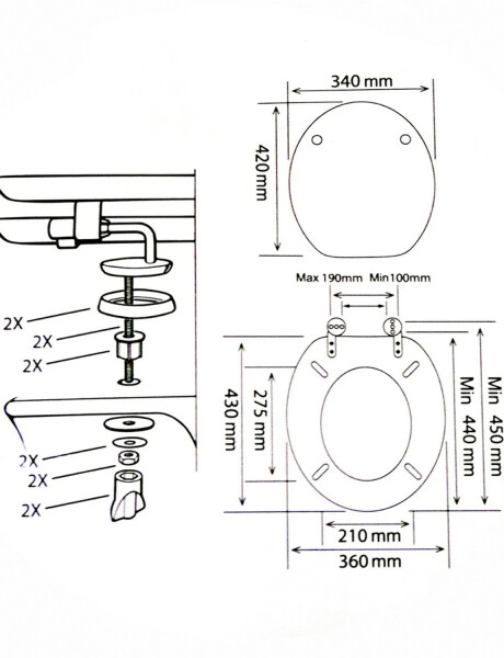 Tapa para inodoro universal estampada Amalfi en MDF con herrajes en acero inoxidable Diseño 9