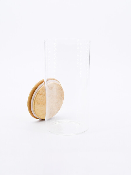 FRASCO VIDRIO TAPA BAMBOO TRANSPARENTE