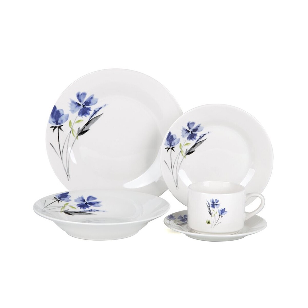 Juego de vajilla One Kitchen en porcelana x 20 piezas - Flores Azules 