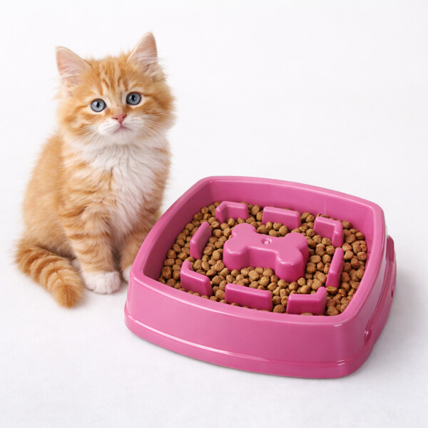 Plato Comedero Come Lento Perros Gatos Mascotas Plastico Color Fucsia