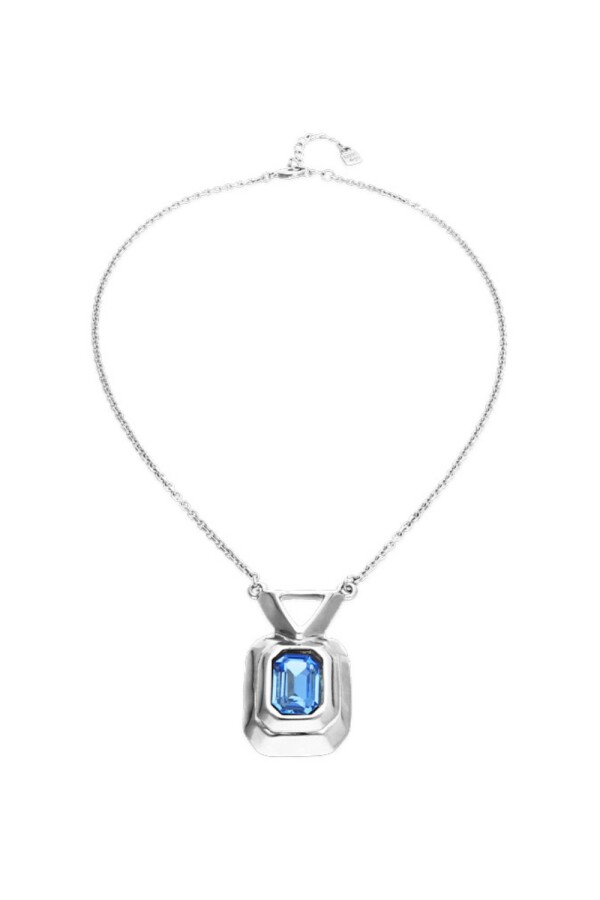 COLLAR DE ALEACIÓN DE METALES BAÑADO EN PLATA DE LEY CON CRISTAL FACETADO AZUL Colgante