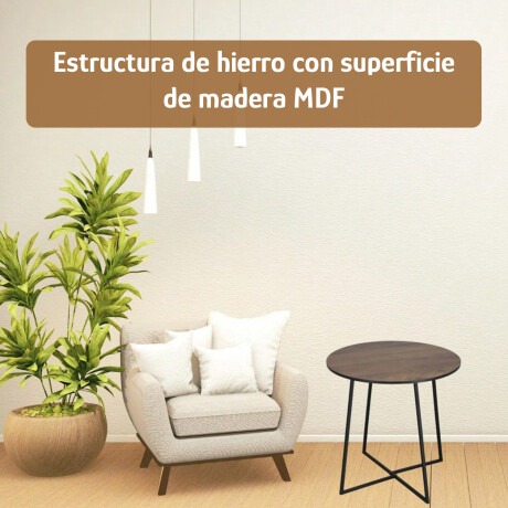 Mesa Auxiliar Redonda Madera y Metal 40x40 cm Minimalista Marrón Oscuro
