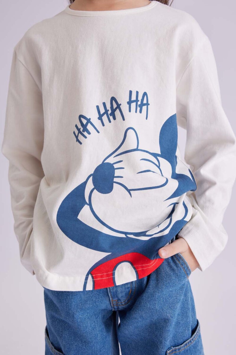 Remera manga larga estampada Mickey Blanco