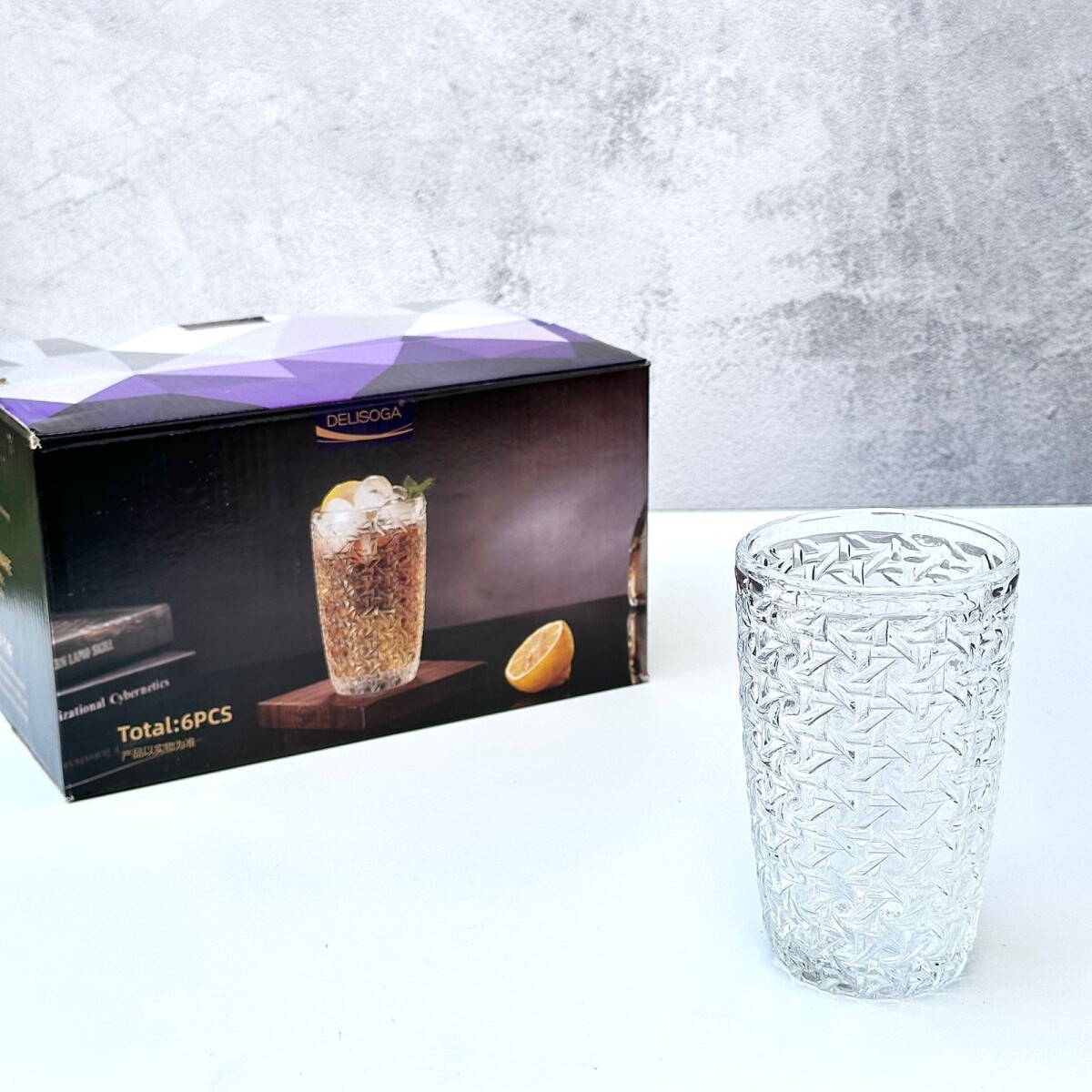 Juego De 6 Vasos Vidrio Labrado 380ML 