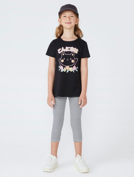 CONJUNTO DE NIÑA MANGA CORTA CON CALZA  NEGRO
