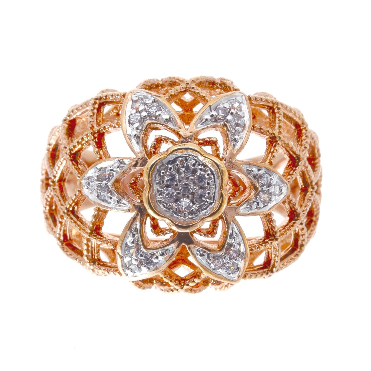 Anillo de plata 925 con baño de oro rosado y circonias.12315 