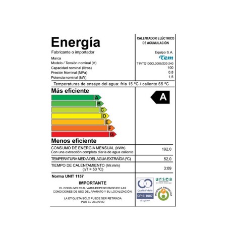TERMOTANQUE TEM 100 Lts. TANQUE DE ACERO TERMOTANQUE TEM 100 Lts. TANQUE DE ACERO