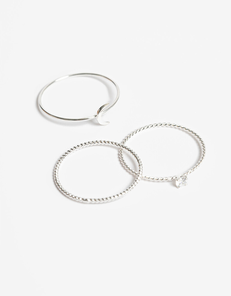 Sets Anillos Strass Set Anillos Plata 925 Y Cubic - Plateado