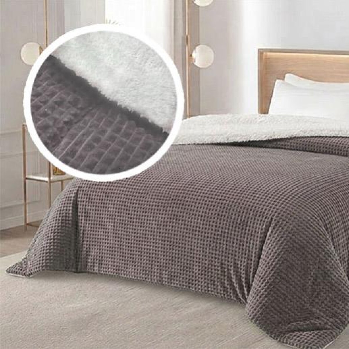 Acolchado 2 Plazas Corderito Sherpa Cotton Flor – Calidez, estilo y confort - GRIS CUADRADITO 