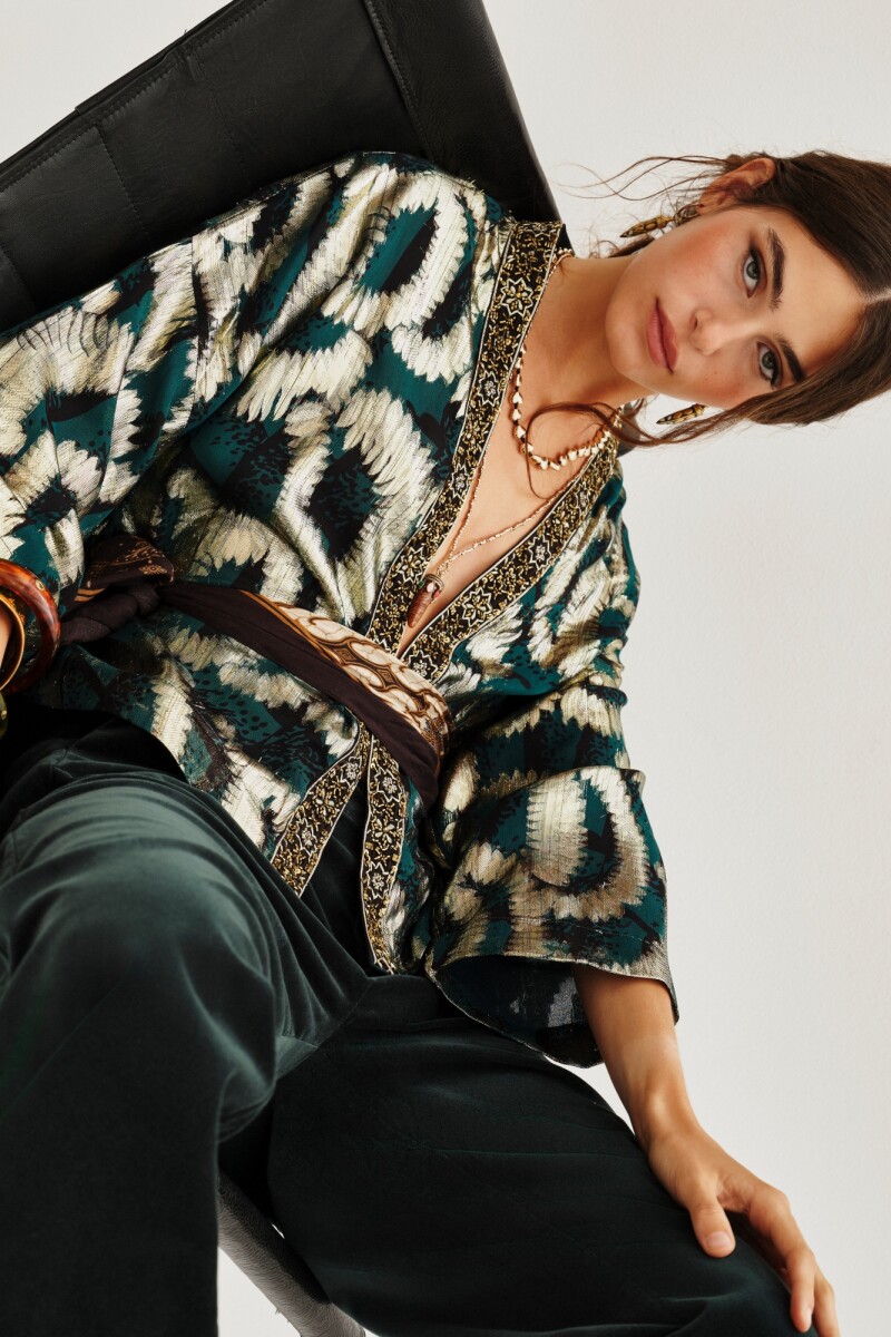 Kimono Jacquard Wild Lurex Verde